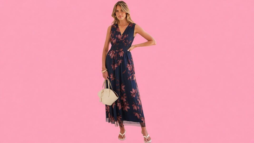 Floral tulle wedding guest maxi dress by ANRABESS